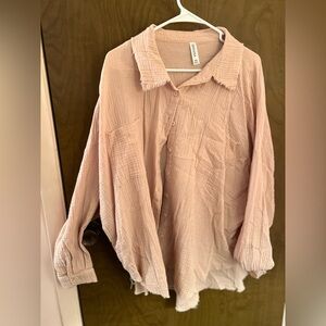 Zenana Pink Gauze Button Down-2X